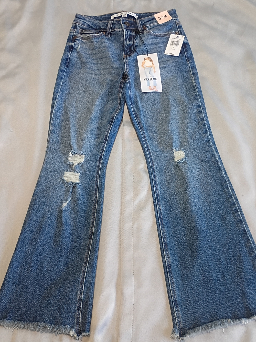 Celebrity Pink Medium Blue Distressed Kick Flare Jeans 0
